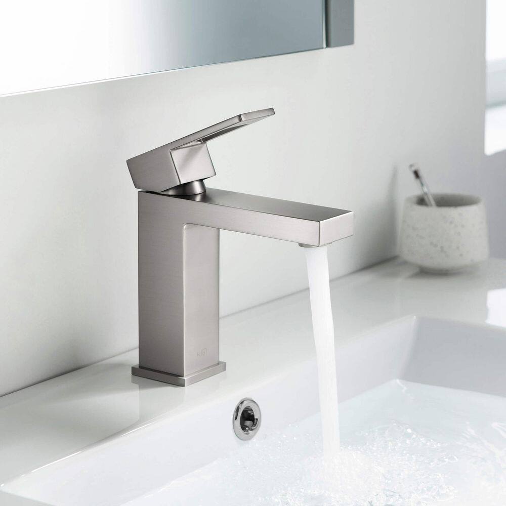 Kibi Cubic 6'' High-Arc Single-Handle Brushed Nickel Bathroom Faucet