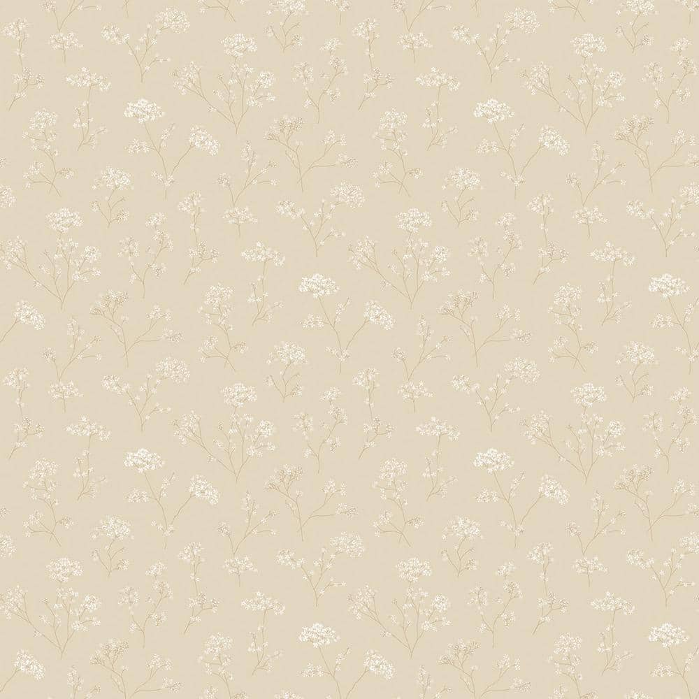 Beige and White Vinyl Floral Trail Wallpaper Roll