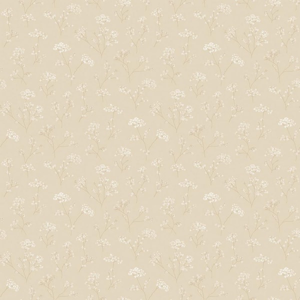 Unbranded Miniatures 2 Beige Cow Parsley Floral Trail Matte Finish Non-Pasted Vinyl on Non-Woven Wallpaper Sample