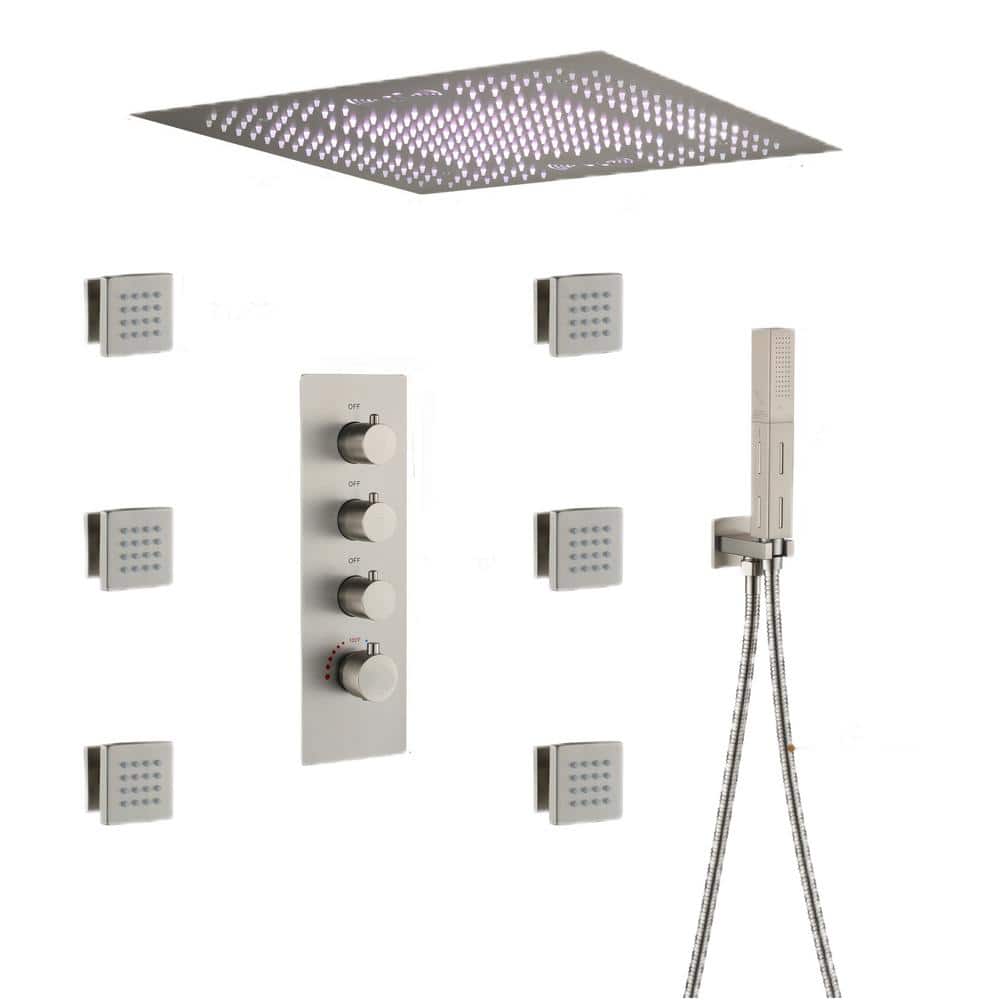3-Spray LED Thermostatic 2.5 GPM Ceiling Mount Dual Fixed and Handheld Shower Head in Brushed Nickel price history on PriceWatchPro