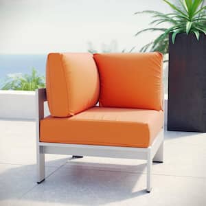 Shore Patio Aluminum Corner Outdoor Sectional Chair in Silver with Orange Cushions