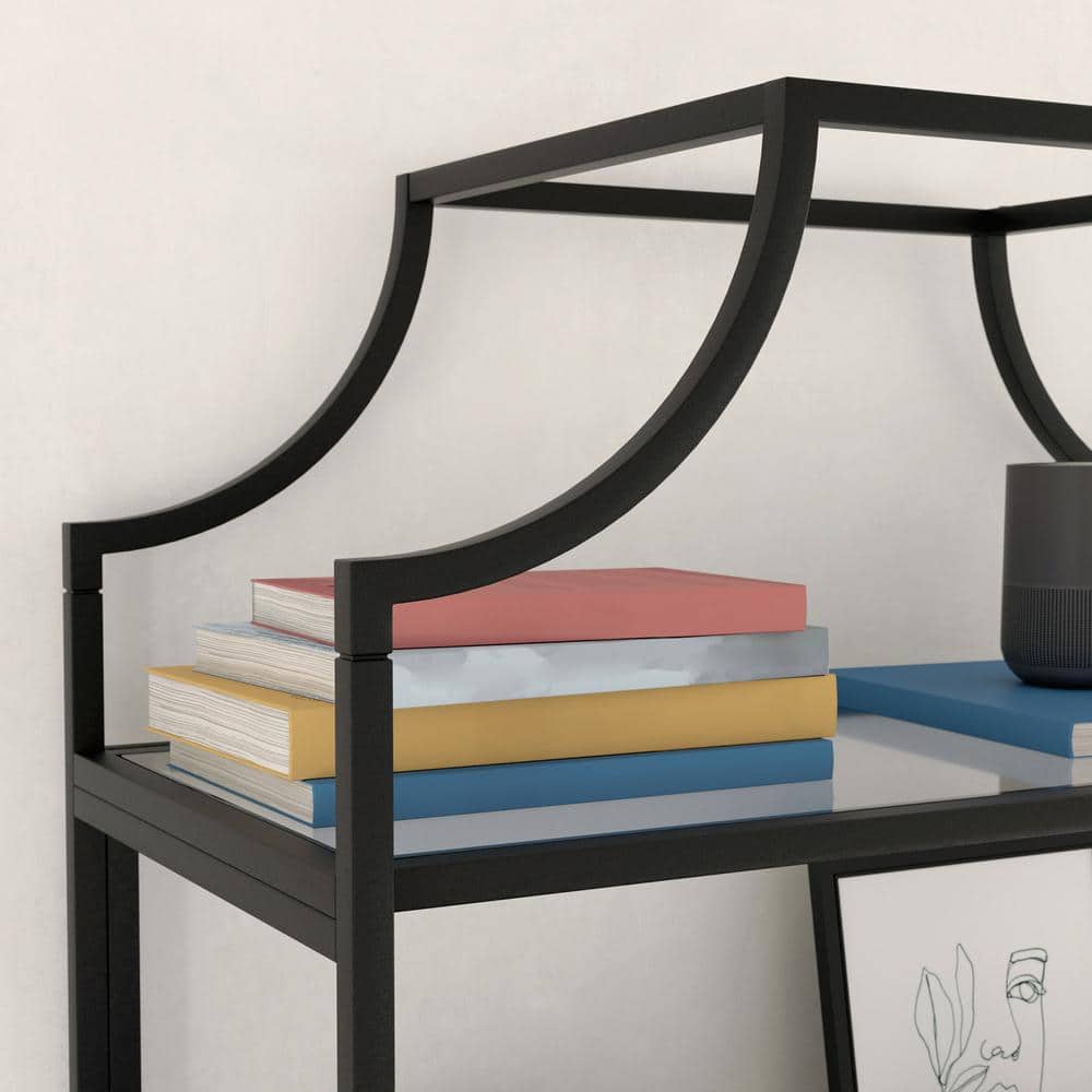 Harvey Park 66'' Black Metal and Glass 5-Shelf Bookcase