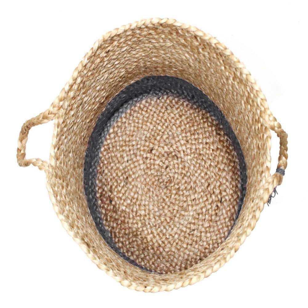 Handmade Natural Jute Round Storage Basket with Handles