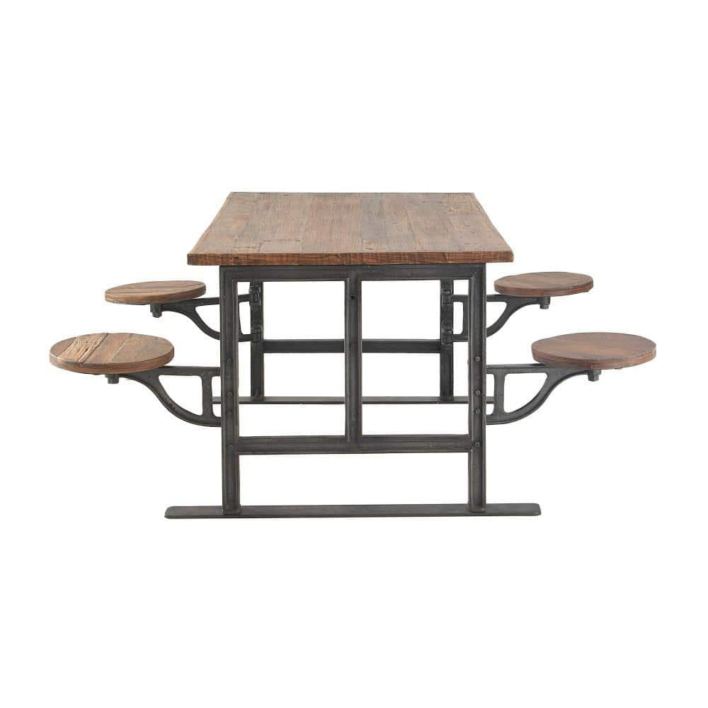Reclaimed Teakwood 51" Industrial Dining Table with Marble Accents
