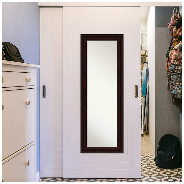 Large Rectangle Walnut Black Brown/Tan Hooks Modern Mirror (53.25 in. H x 19.25 in. W)