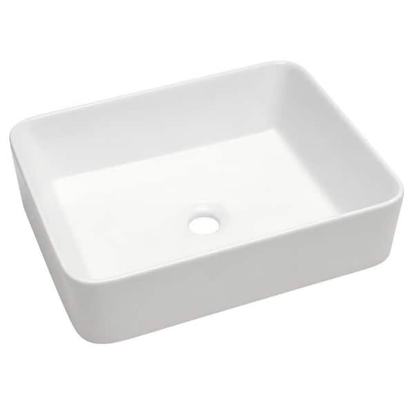 19 in. x 15 in. Rectangular Modern Above Counter Bathroom Sinks, Porcelain Ceramic Vessel Vanity Sink, White