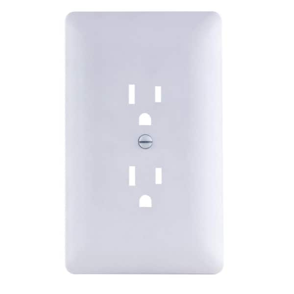Commercial Electric 1-Gang Plastic Duplex Outlet Wall Plate Cover-Up, White (Paintable)