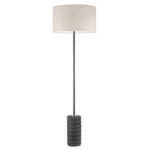 Felicity 55 in. Matte Black Contemporary 1-Light Standard Floor Lamp Living Room with Fabric Drum Shade