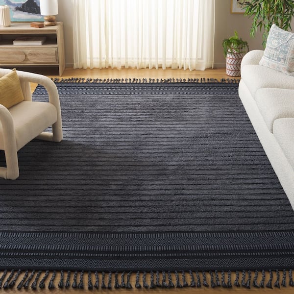 Cotton Kilim 6 ft. x 9 ft. Black/Grey Bohemian Striped Area Rug