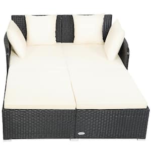 Outdoor Rattan Wicker Daybed Thick Pillows Lounge Chair with White Cushion