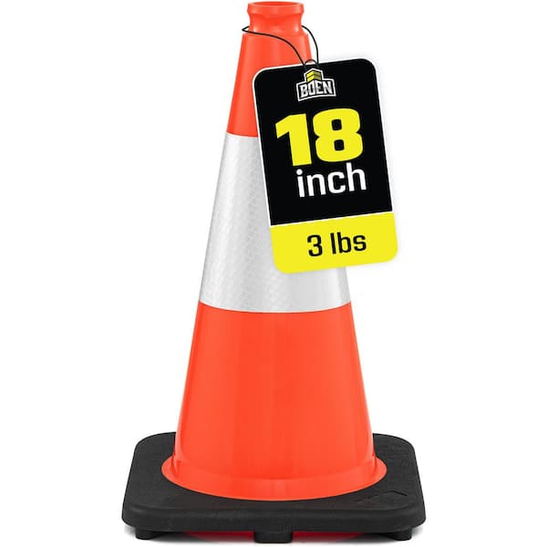 BOEN 18 in. Orange PVC Reflective Traffic Safety Cone TC-18R - The