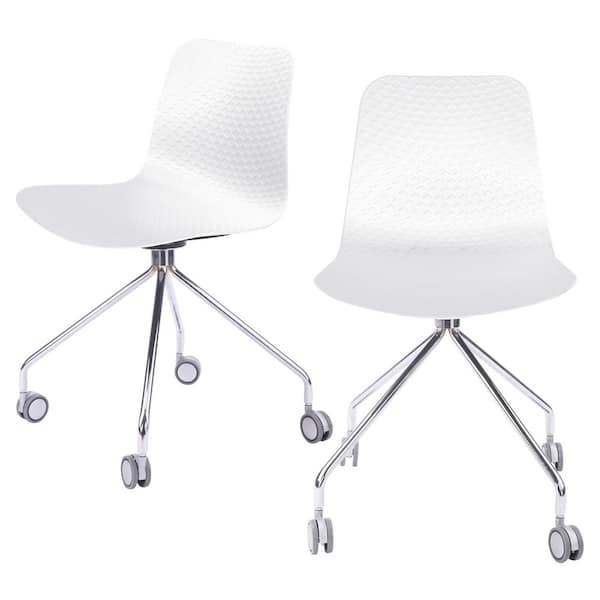 Cozyblock Hebe Series White Office Chair Designer Task Chair Molded Plastic Seat With Chrome Wheel Legs Set Of 2 Hebe 4 Whi 2 The Home Depot