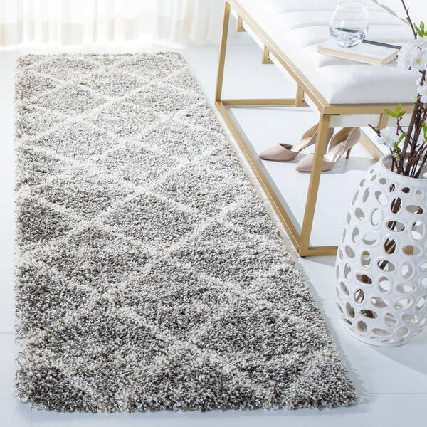 Hudson 2 ft. x 10 ft. Distressed Gray/Ivory Geometric Runner Rug
