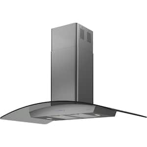 Ravenna 42 in. 600 CFM Island Mount Range Hood with LED Lighting in Black Stainless Steel with Gray Glass Canopy