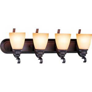 Rainier 4-Light Indoor Foundry Bronze Bath or Vanity Wall Mount with Sandstone Glass Bell Shades