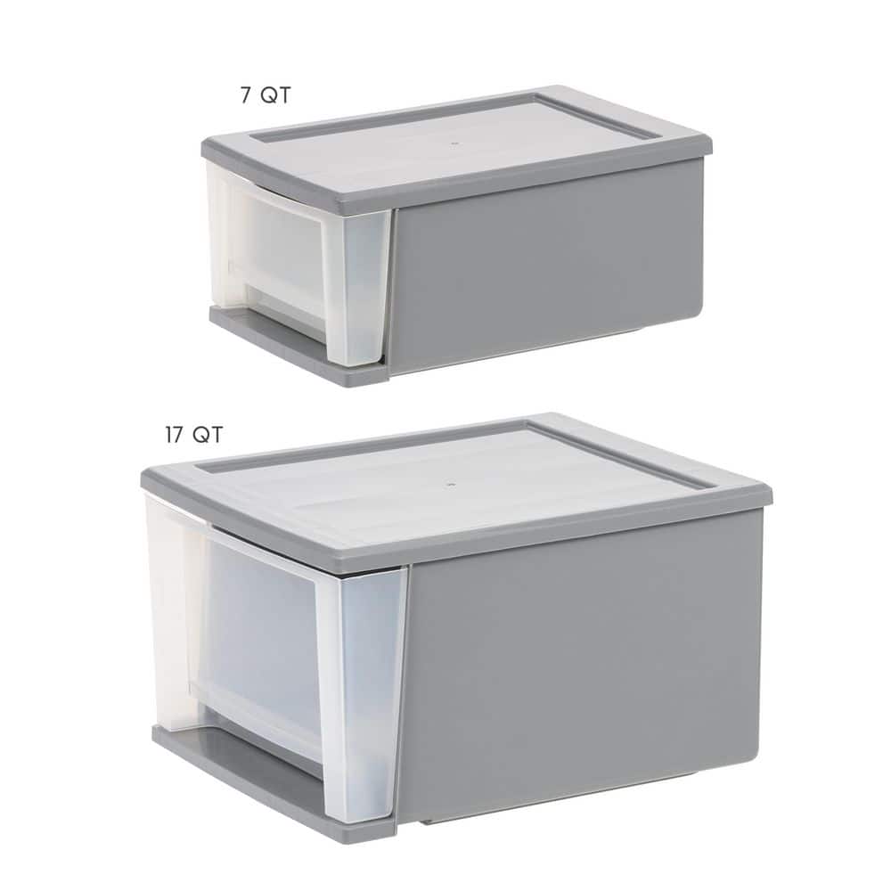 Sleek Gray 17.5qt Stackable Storage Drawer with Easy-Glide