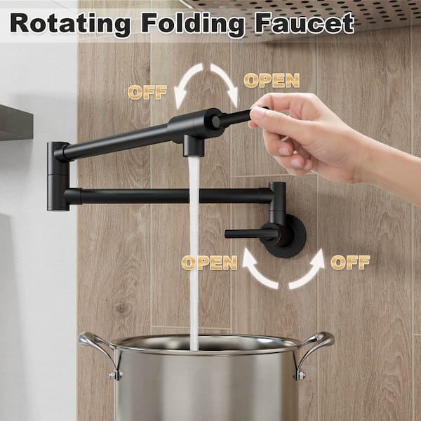 Wall Mount Pot Filler Faucet Double-Handle in Matte Black