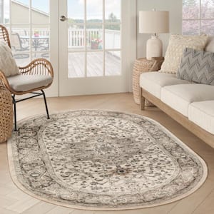 Concerto Ivory Grey 6 ft. x 9 ft. Center medallion Traditional Oval Area Rug