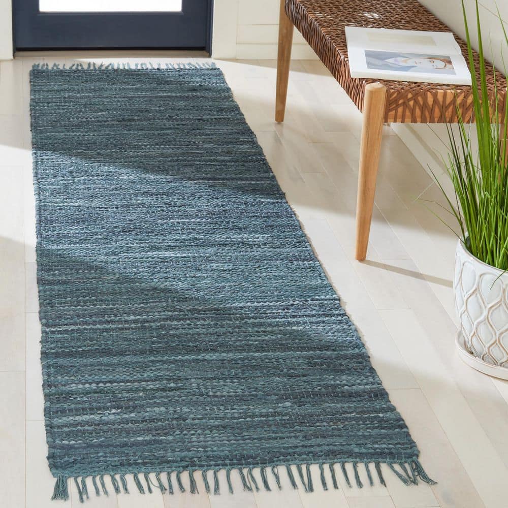 Vintage Leather 2 ft. x 9 ft. Blue/Gray Solid Marle Runner Rug price history on PriceWatchPro
