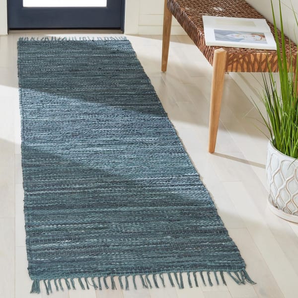 Vintage Leather 2 ft. x 9 ft. Blue/Gray Solid Marle Runner Rug