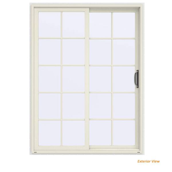 JELD-WEN 60 in. x 80 in. V-4500 Contemporary Vanilla Painted Vinyl Right-Hand 10 Lite Sliding Patio Door w/White Interior