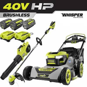 40V HP Brushless Whisper Series 21" Walk Behind Self-Propelled All Wheel Drive Mower, Trimmer/Blower/Batteries/Chargers