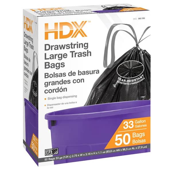 HDX 33 Gal. Drawstring Embossed Trash Bags (50-Count)