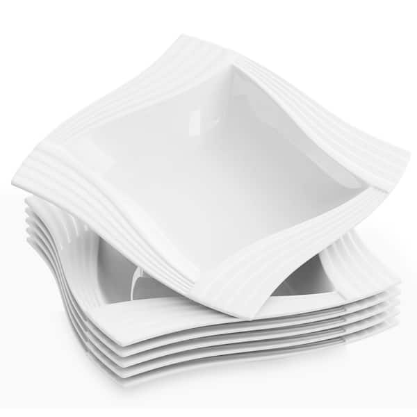 MALACASA Series Amparo 6-Piece Soup Plate Ivory White Porcelain Dinnerware Set
