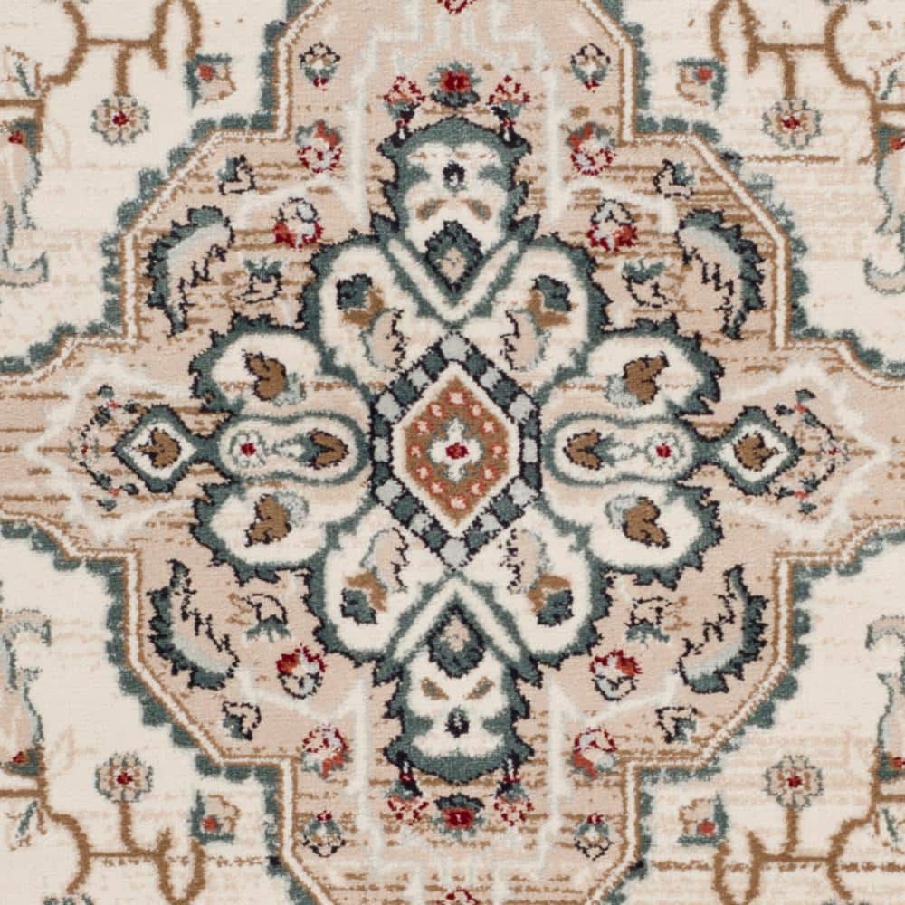 Cream and Beige Synthetic Traditional Area Rug