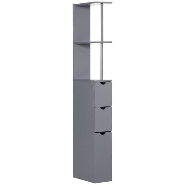 13 in. W x 6 in. D x 53.75 in. H Gray Wood Linen Cabinet with 2 Shelves and Drawers for Bathroom