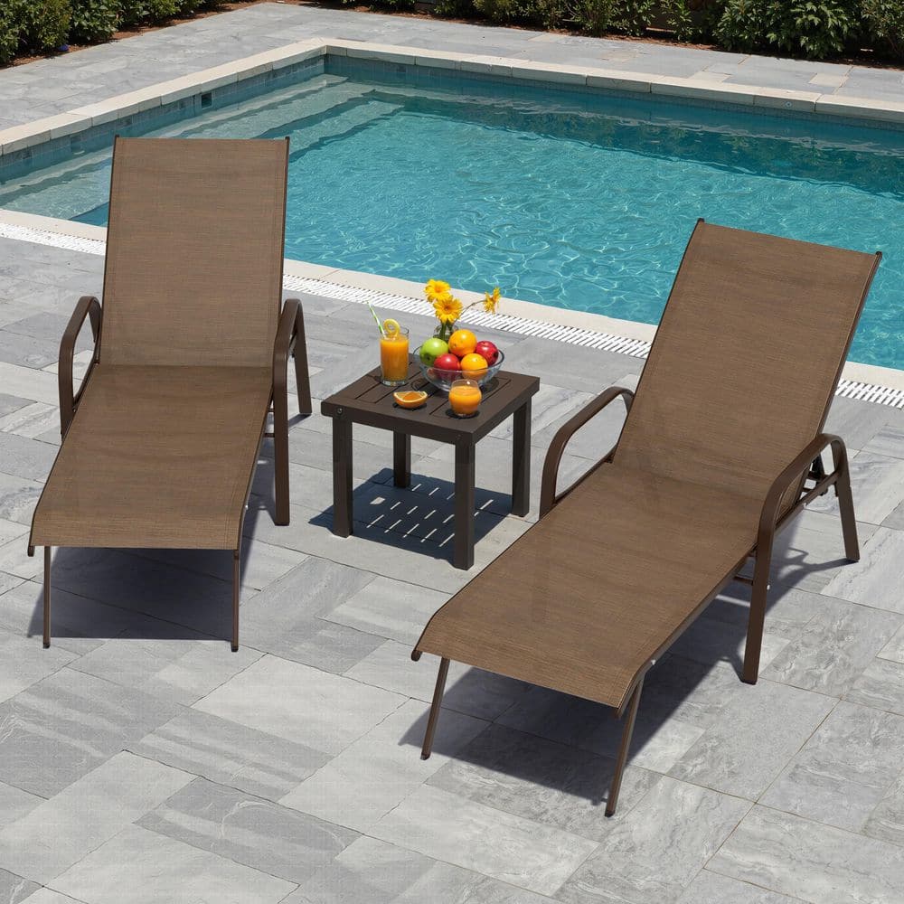 2-Piece Brown Outdoor Chaise Lounge Set with Adjustable Steel Frame price history on PriceWatchPro