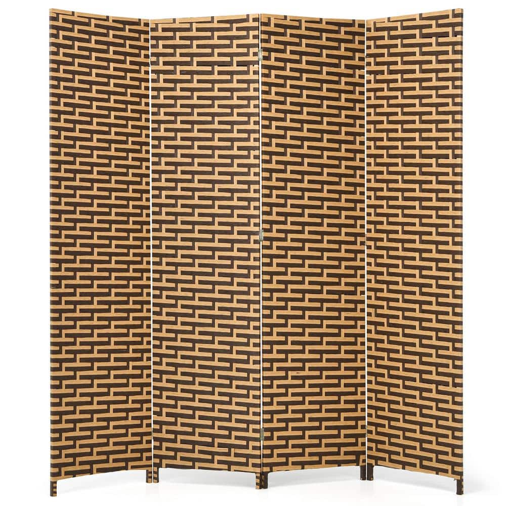 Rustic Yellow and Brown 4-Panel Folding Room Divider