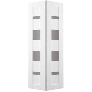 Mirella 48 in. x 79.375 in. 4-Lite Frosted Glass Bianco Noble Wood Composite Bifold Door