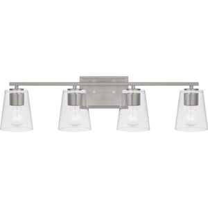 Vertex Collection 29 in. 4-Light Brushed Nickel Clear Glass Contemporary Vanity Light