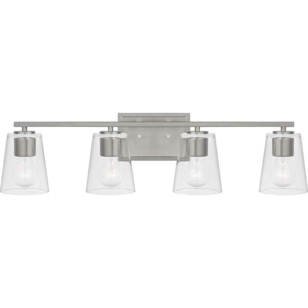 Progress Lighting Vertex Collection 29 in. 4-Light Brushed Nickel Clear Glass Contemporary Vanity Light