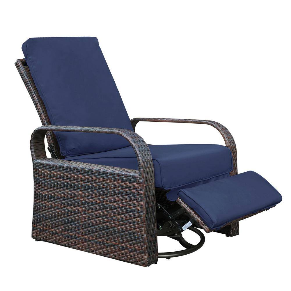 1-Piece Wicker Outdoor Swivel Recliner with Navy Blue Cushions 360° Rotating price history on PriceWatchPro