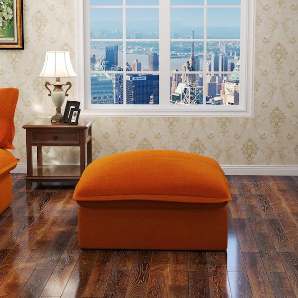 40 in. 1-Piece Armless Velvet Upholstered Square Sectional Sofa Accent Storage Ottoman with Pine Wood Frame in Orange
