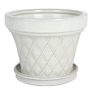 8 in. French Quilt Taper White Ceramic Planter