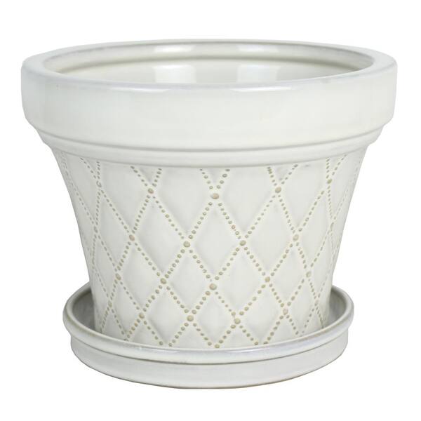 Trendspot 8 in. French Quilt Taper White Ceramic Planter