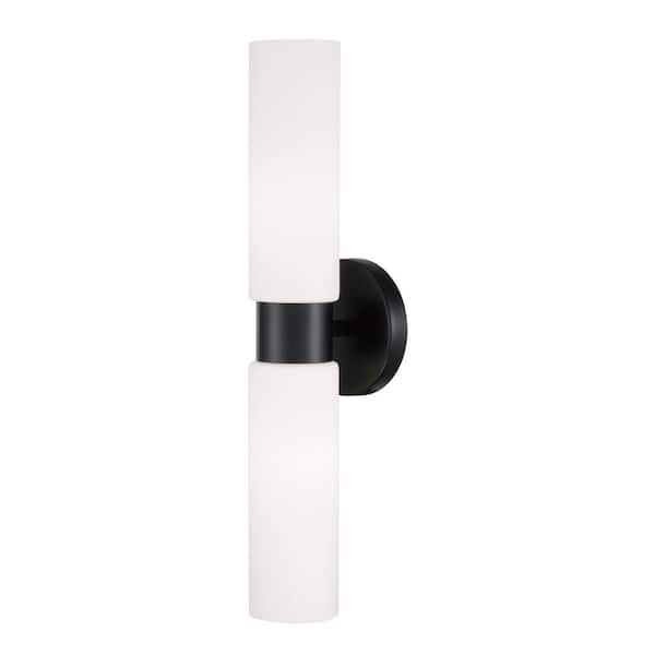 HOMEPLACE LIGHTING Theo 5 in. W x 20.5 in. H 2-Light Dual Linear Sconce Bath Bar Light in Matte Black with Soft White Glass