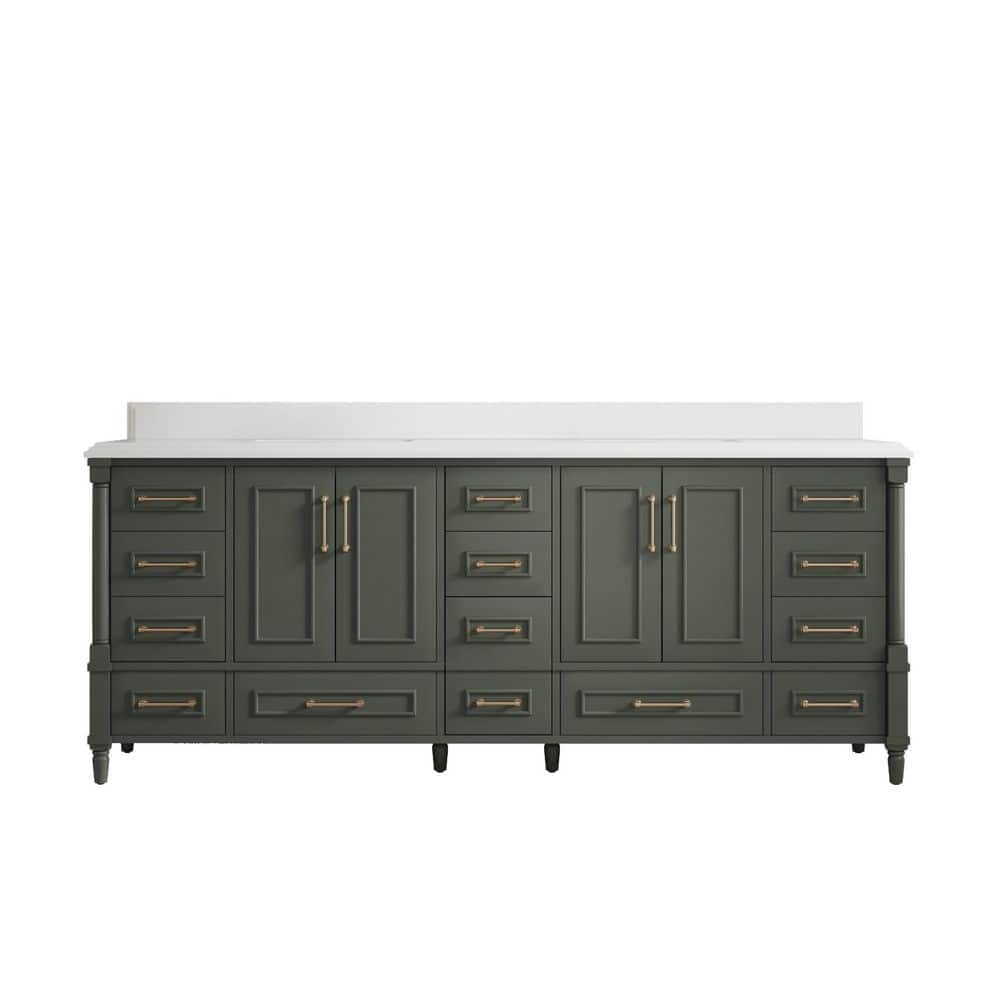 Hudson 84 in. W x 22 in. D x 36 in. H Double Sink Bath Vanity in Pewter Green with Cove Edge White Quartz Top price history on PriceWatchPro