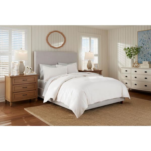 Home Decorators Collection 3-Piece Bright White Cotton Linen Blend King Duvet Cover Set