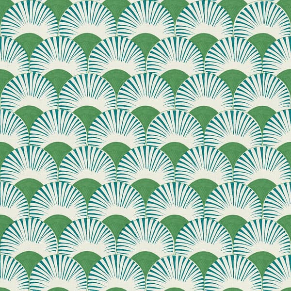 Advantage Akemi Green Fan Ogee Wallpaper Sample