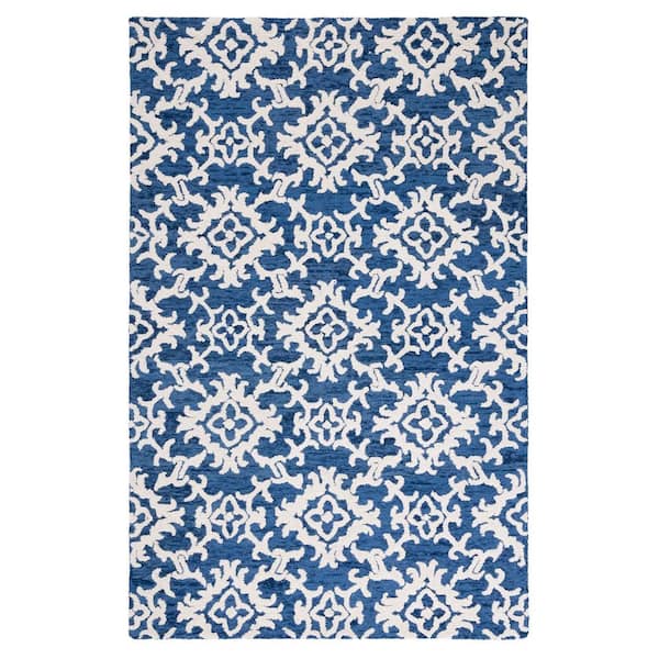 SAFAVIEH Blossom Navy/Ivory 6 ft. x 9 ft. Floral Antique Area Rug