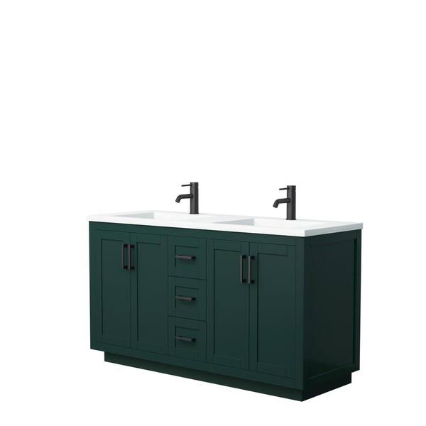 Wyndham Collection Miranda 60 in. W x 22 in. D x 34.25 in. H Double Bath Vanity in Green with Matte White Solid Surface Top
