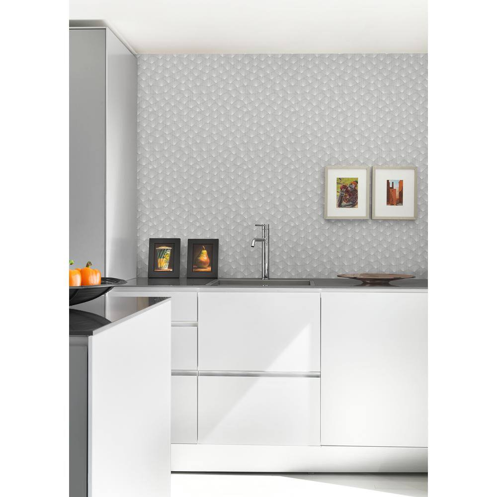 Gray and White Non-Woven Fan Pattern Wallpaper Roll