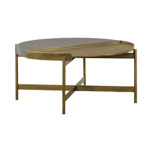 Mariana 31.5 in. Medium Gray Concrete Top/Antique Brass Metal Round Concrete Coffee Table