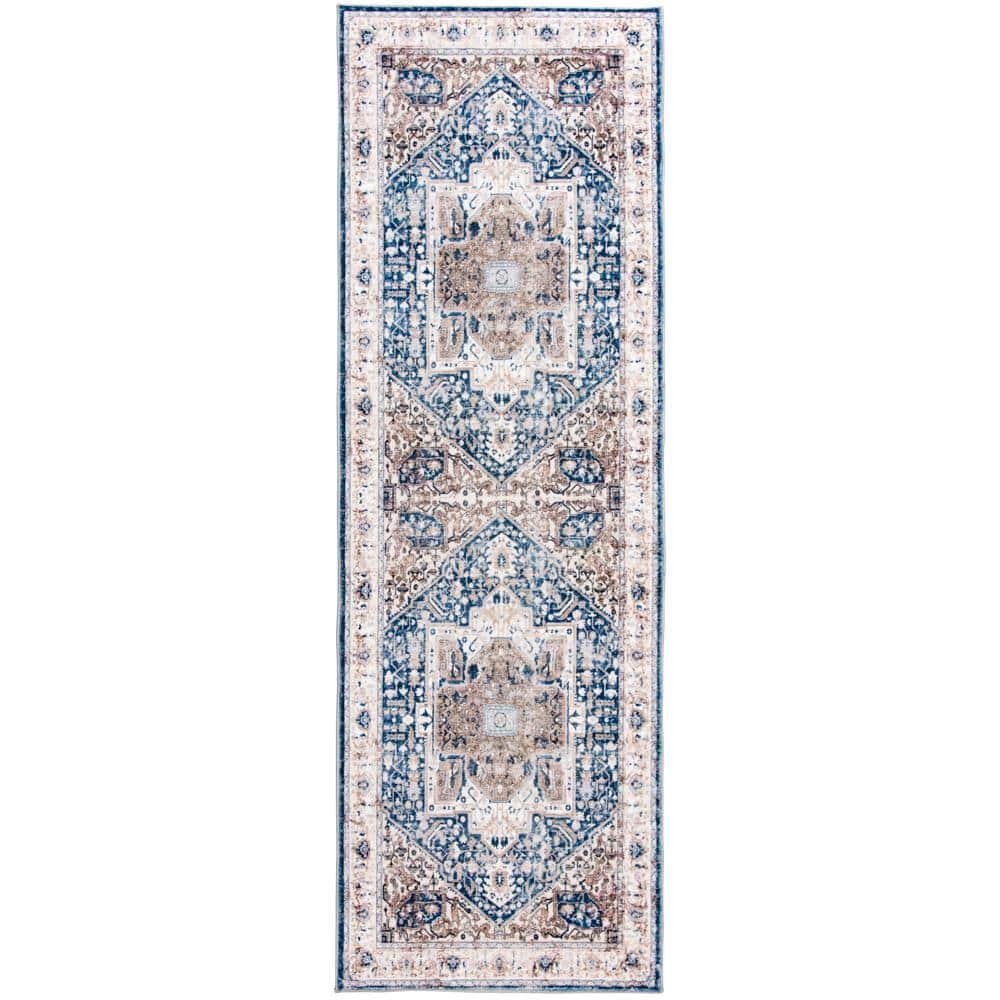 Home Decorators Collection Silky Medallion Navy 2 ft. x 7 ft. Runner ...