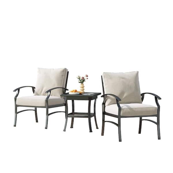 Uixe 3-Piece Metal Outdoor Armchair Patio Conversation Set