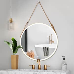 28 in. W x 28 in. H Round Aluminium Framed 3 Lights Dimmable Anti-Fog Wall LED Bathroom Vanity Mirror with Light in Gold